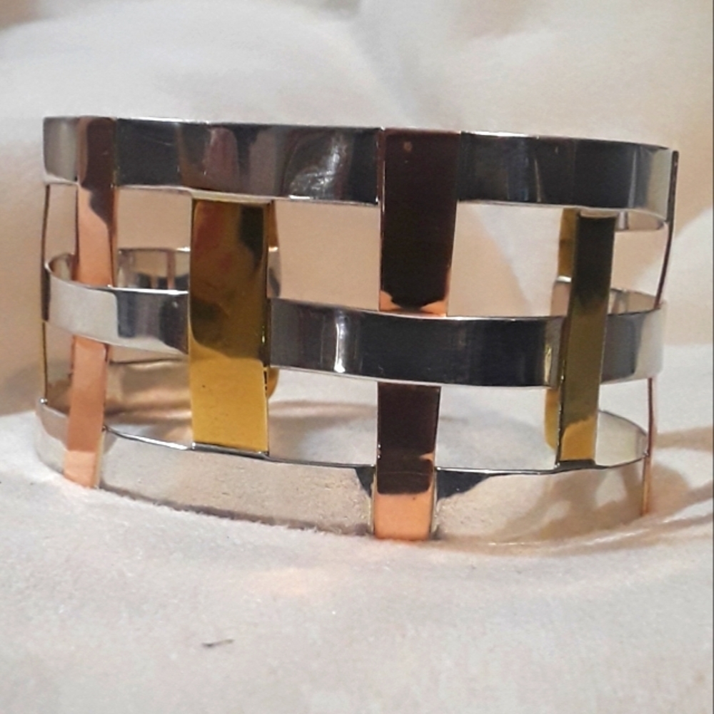 Robert Lee Morris sterling silver, Copper and brass cuff bracelet.